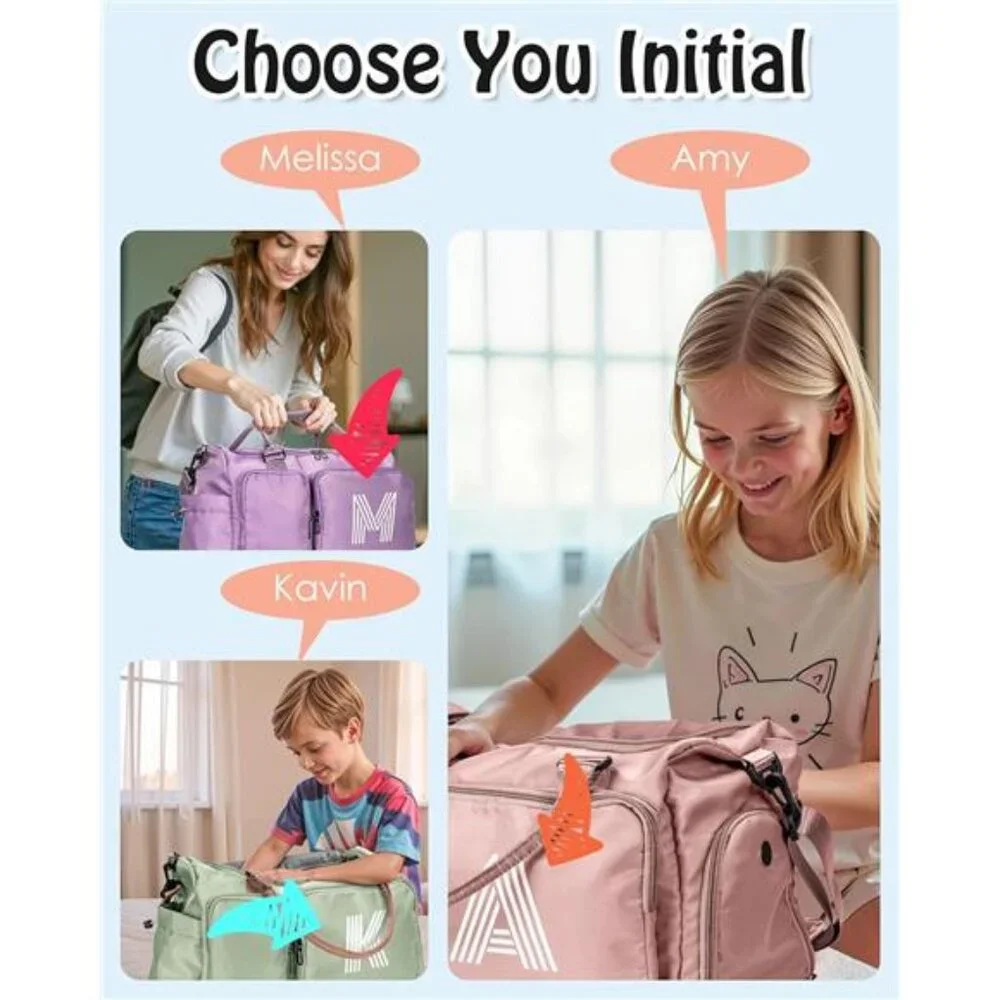 Birthday gift, Girls Initial Gym Bag, Travel Duffel for Kids,